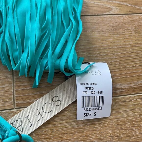 SOFIA By Vix-Teal Fringe Top and Side Tie Bottoms Bikini (Size:Small) - Picture 13 of 15